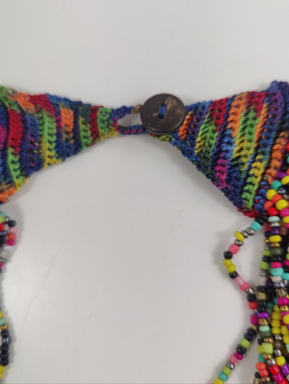 Boho Multistrand Seed Bead Necklace Colorful Macrame Crochet Collar Statement - Picture 5 of 6